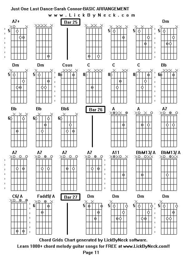 Chord Grids Chart of chord melody fingerstyle guitar song-Just One Last Dance-Sarah Connor-BASIC ARRANGEMENT,generated by LickByNeck software.